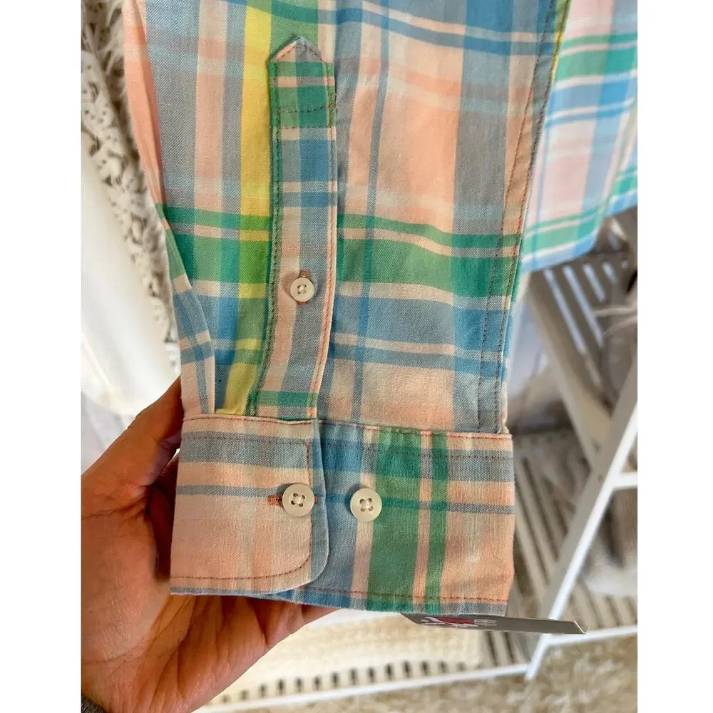 Falls Creek Stretch Men's Size L No Tuck Pastel Plaid Button Up Shirt #0282 - Picture 7 of 11